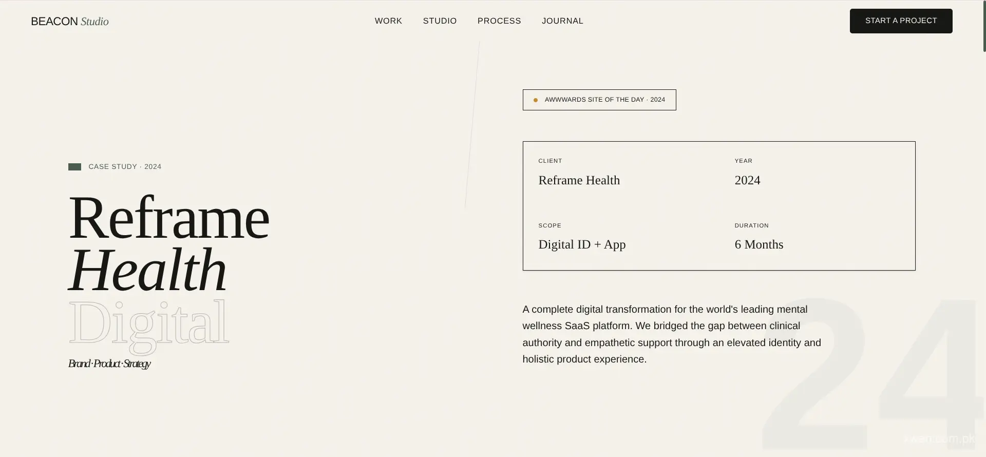 Beacon Studio creative agency homepage with portfolio showcase and headline